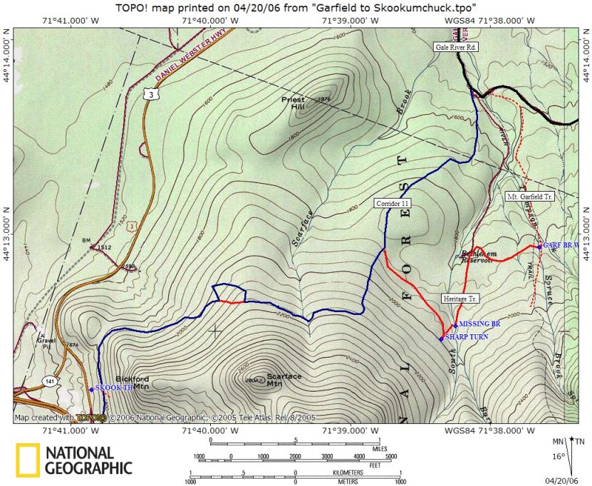 Map of logging roads between the Skookumchuck and Garfield
trailheads